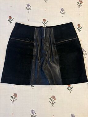 Black Faux Leather & Suede Mini Skirt with Zip Pockets